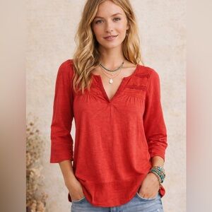 Lucky Brand Red Boho Peasant Top XS | NWT